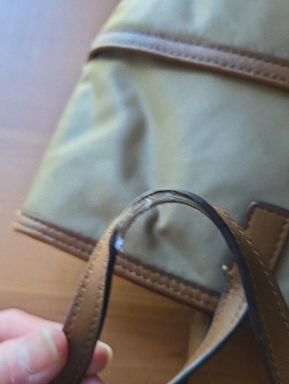 MICHAEL Michael Kors Taupe Nylon Tote with Brown Trim and Gold Hardware - Picture 8 of 12